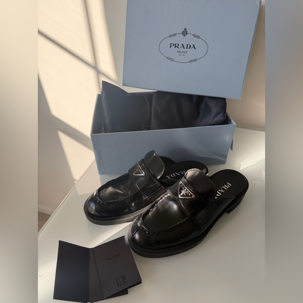 Prada calzature donna spazzolato black slide in loafers